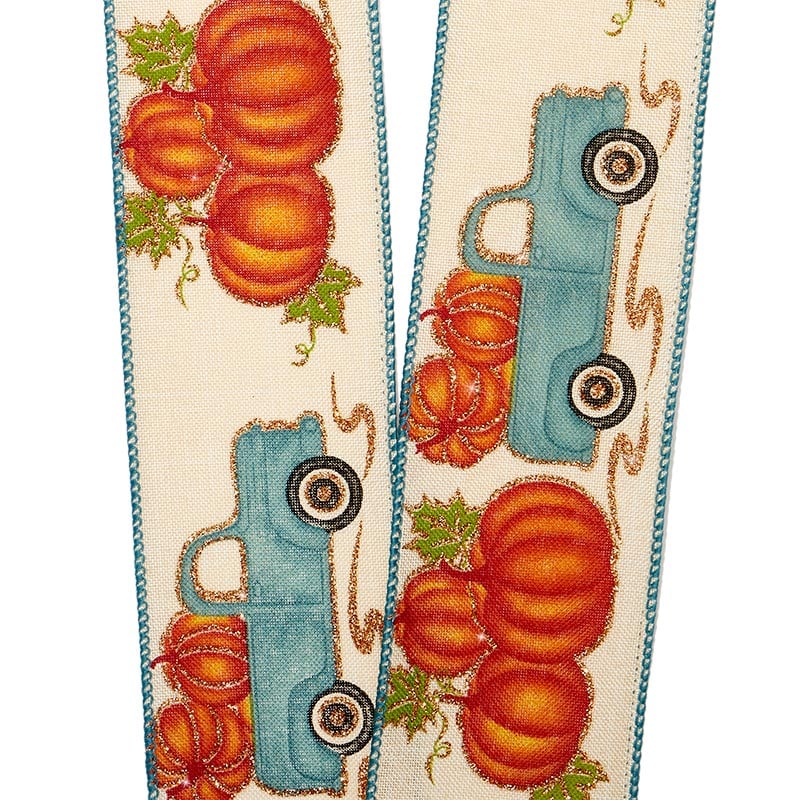 Pumpkin Delivery Truck On Wired Ribbon 2 1/2 '' X 10 yd - 1 / ROLL