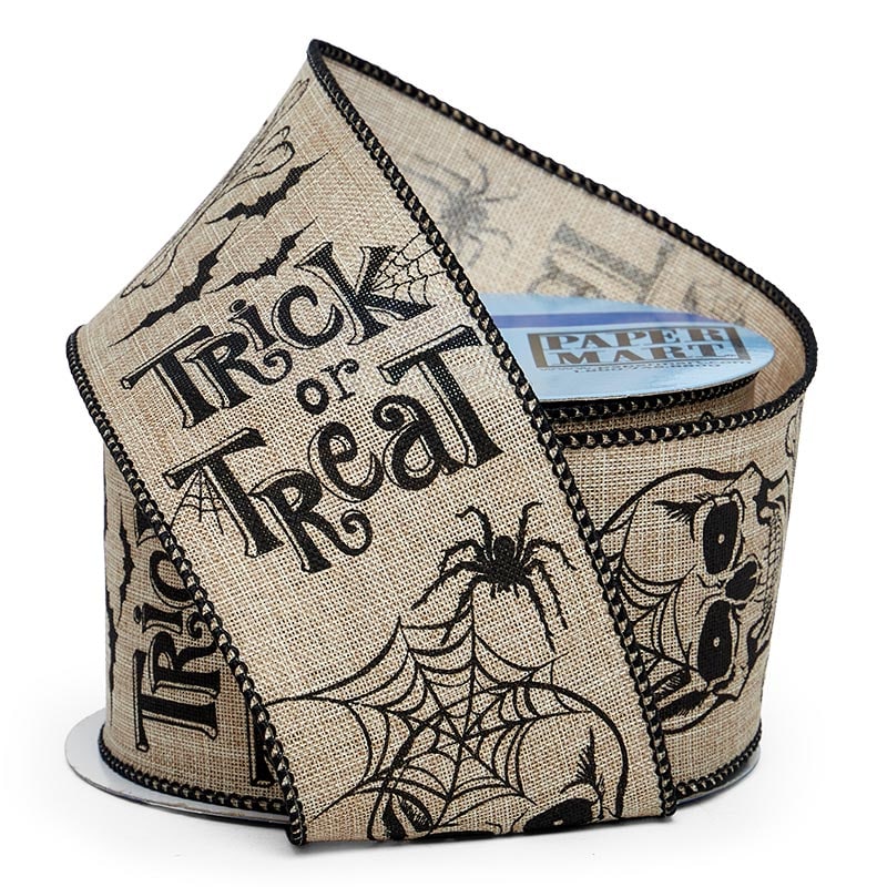 Trick or Treat Wired Ribbon 2 1/2'' x 10 yd Natural - 1 / ROLL