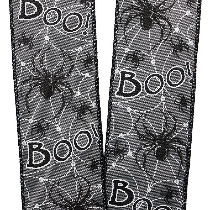Spider Print & "Boo!" Message On Wired Ribbon 2 1/2 ''x10 yd 1 / ROLL