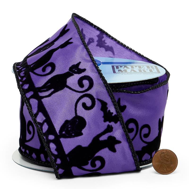 Black Cats On Purple Sheer Satin Wired Ribbon 2 1/2 ''x10 yd 1 / ROLL