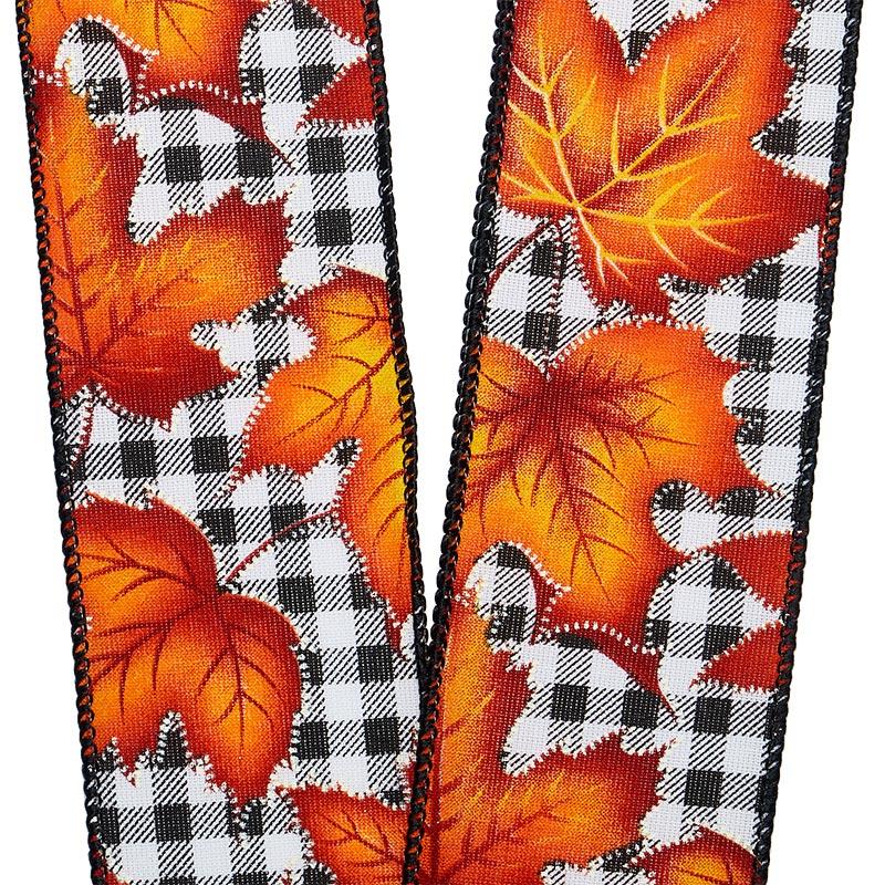 Maple Leaf On Gingham Wired Ribbon 2 1/2 '' X 10 yd - 1 / ROLL