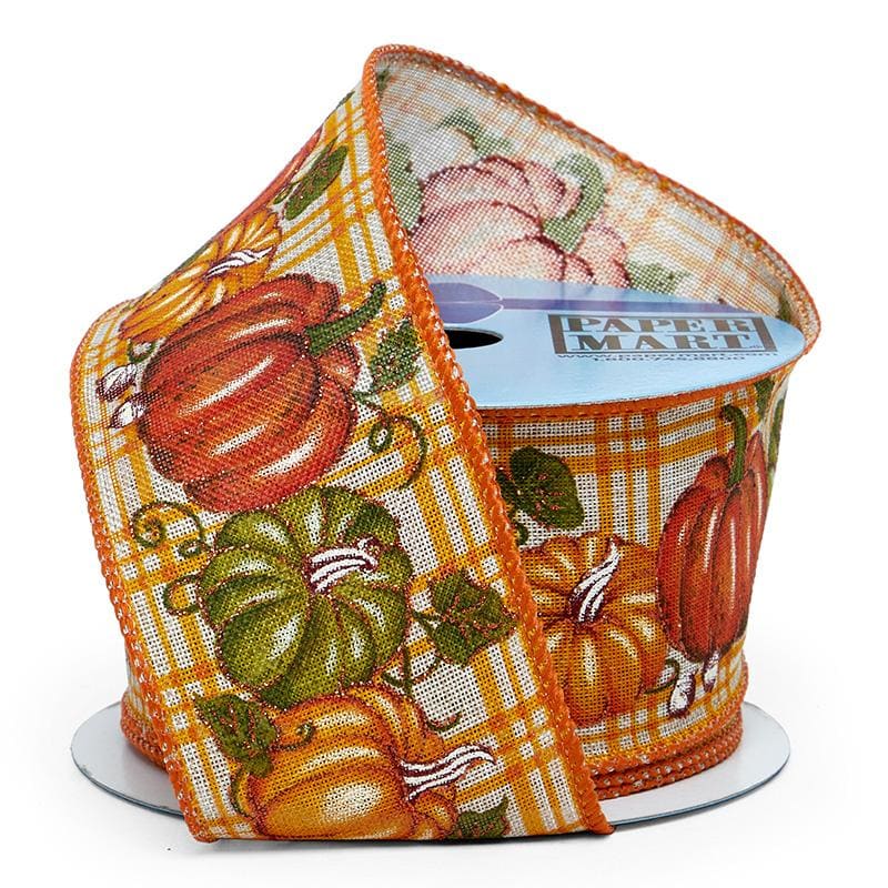 Pumpkin Print On Wired Ribbon 2 1/2 ''x10 yd - Sparkling Pumpkins Color 1 / ROLL