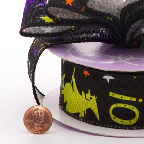 Black Boo Halloween Wired Ribbon  1 1/2 '' x 10 yd - 1 / ROLL