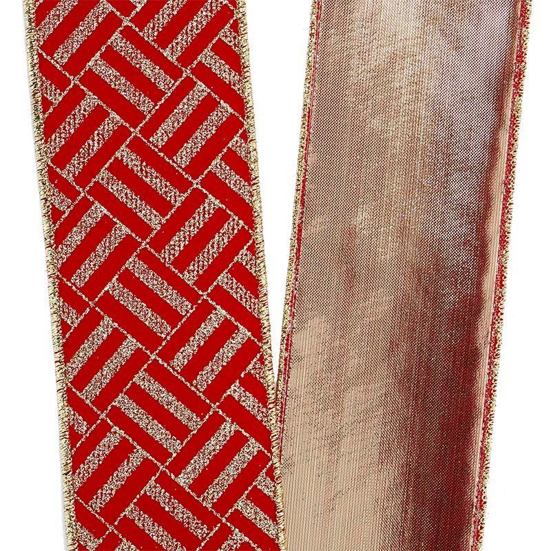 Modern Red & Gold Wired Ribbon 2 1/2 '' X 10 yd - 1 / ROLL