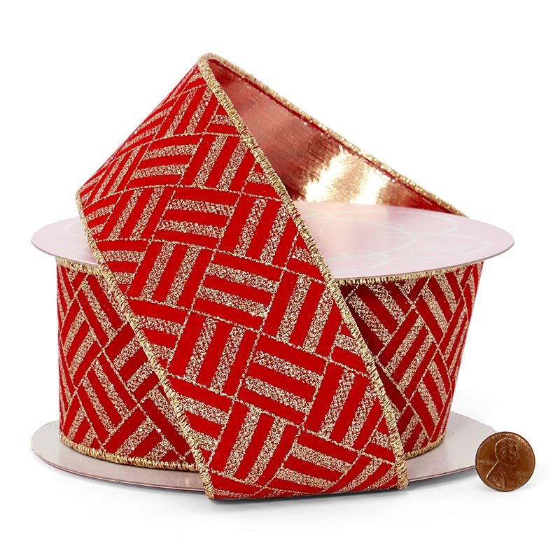 Modern Red & Gold Wired Ribbon 2 1/2 '' X 10 yd - 1 / ROLL