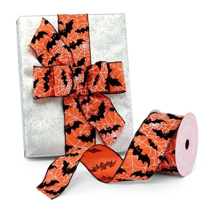 Flocked Bats On Spider Webs Wired Ribbon 2 1/2 ''x10 yd 1 / ROLL