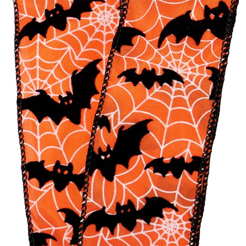 Flocked Bats On Spider Webs Wired Ribbon 2 1/2 ''x10 yd 1 / ROLL