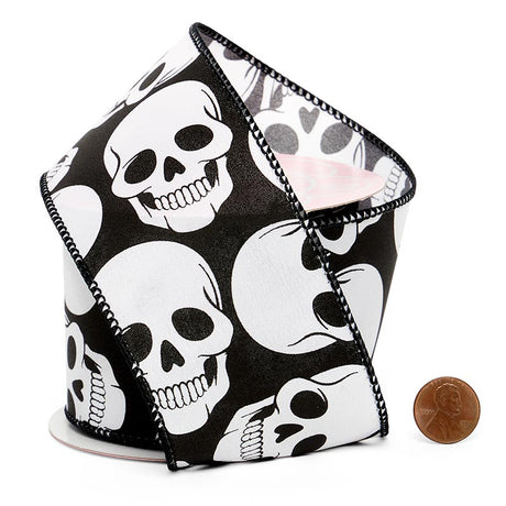 Skulls On Wired Ribbon 2 1/2 ''x10 yd - BLACK/WHITE Color 1 / ROLL