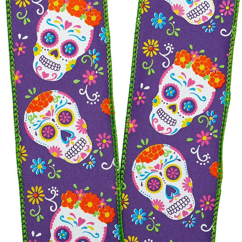 Day Of The Dead Print On Wired Ribbon 2 1/2 ''x10 yd 1 / ROLL