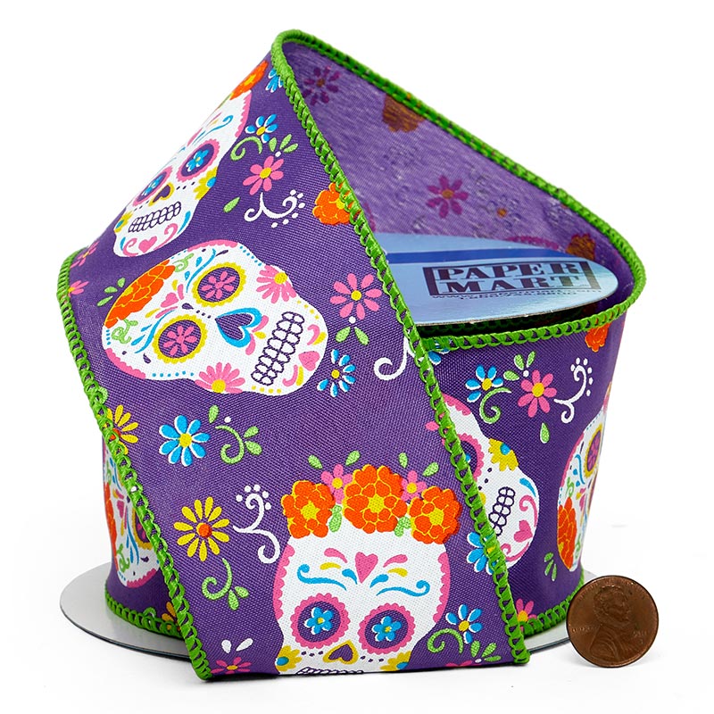 Day Of The Dead Print On Wired Ribbon 2 1/2 ''x10 yd 1 / ROLL