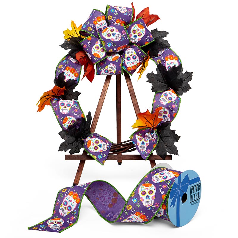 Day Of The Dead Print On Wired Ribbon 2 1/2 ''x10 yd 1 / ROLL