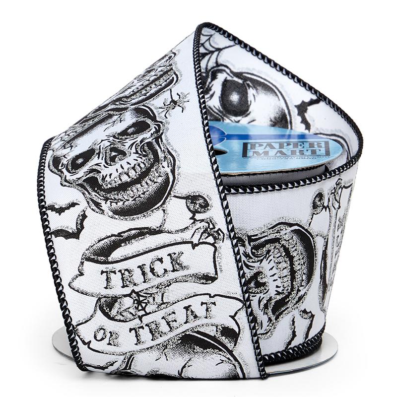 Skulls On Wired Ribbon 2 1/2 ''x10 yd - Sparkling Color 1 / ROLL