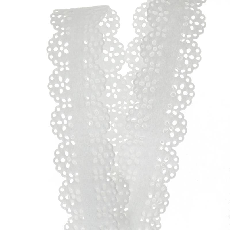 White Lace Cut Reinforced Felt Ribbon 1 3/4 ''  10 yd  - 1 / ROLL