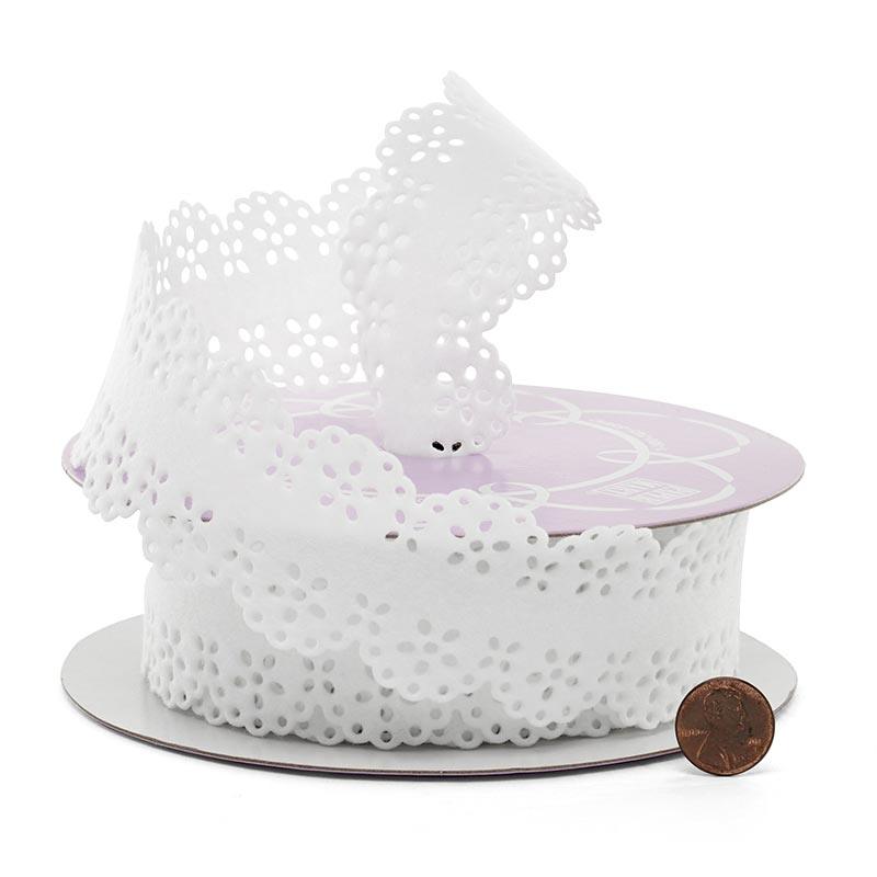 White Lace Cut Reinforced Felt Ribbon 1 3/4 ''  10 yd  - 1 / ROLL