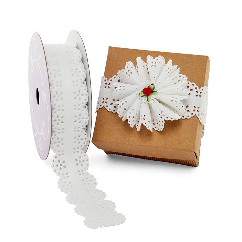 White Lace Cut Reinforced Felt Ribbon 1 3/4 ''  10 yd  - 1 / ROLL