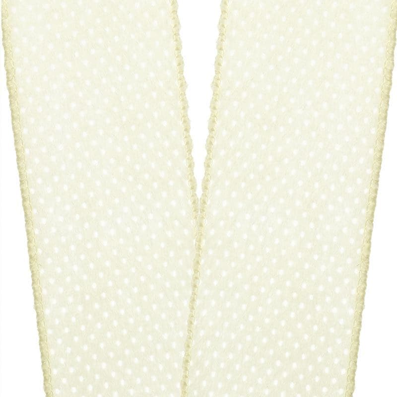 Ivory Mini Dot Felt Wired Ribbon 2 1/2 '' X 10 yd - 1 / ROLL