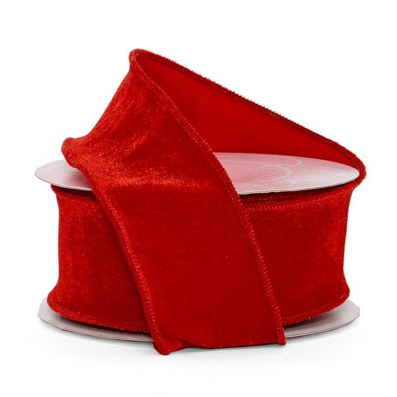 Velvet Wired Ribbon 2 1/2 '' X 10 yd Red Color 1 / roll
