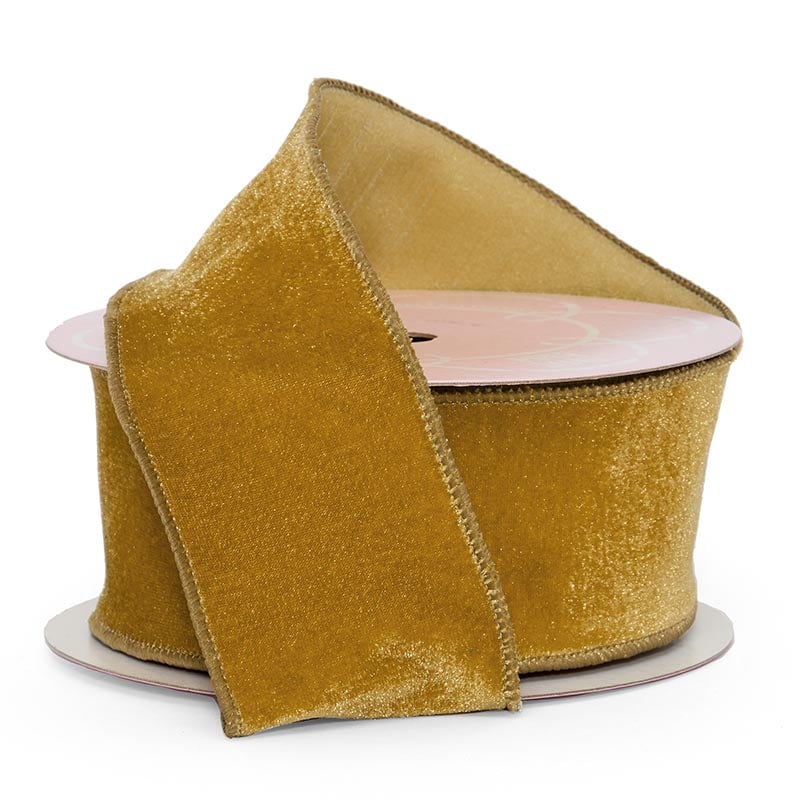 Velvet Wired Ribbon 2 1/2 '' X 10 yd Gold Color 1 / roll