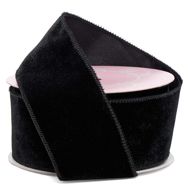 Premium Velvet Wired Ribbon - Black, 2 1/2" x 10 Yards - 1 Roll