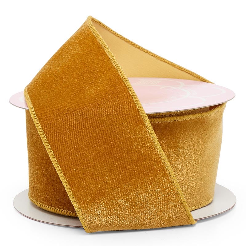 Premium Velvet Wired Ribbon - Gold, 2 1/2" x 10 Yards - 1 Roll