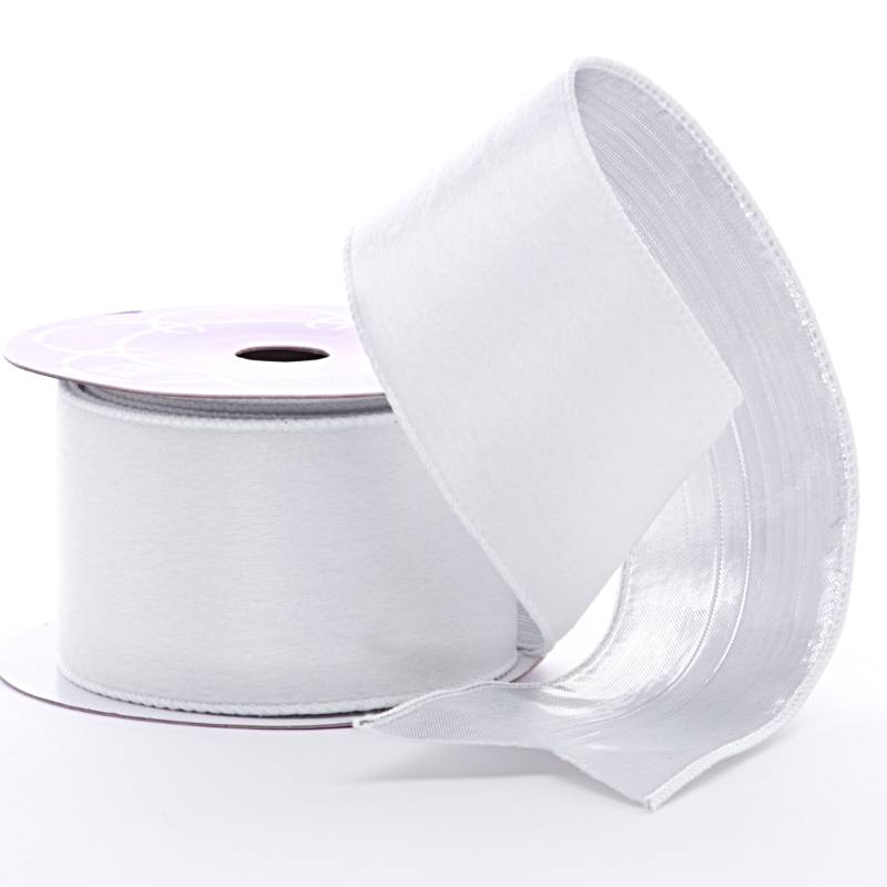 Fur / Lamé Double Sided Ribbon 2 1/2 '' X 10 yd - White Color 1 / ROLL