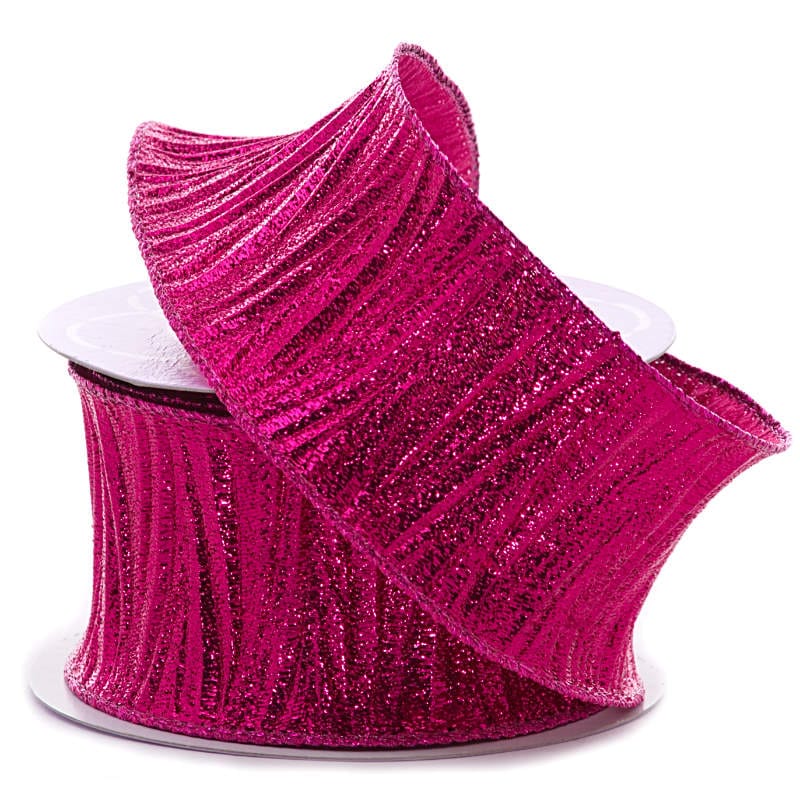 Vertical Crepe Metallic Wired Ribbon 2 1/2 '' X 10 yd Azalea Color 1 / roll