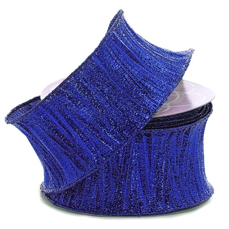 Vertical Crepe Metallic Wired Ribbon 2 1/2 '' X 10 yd Royal Color 1 / roll