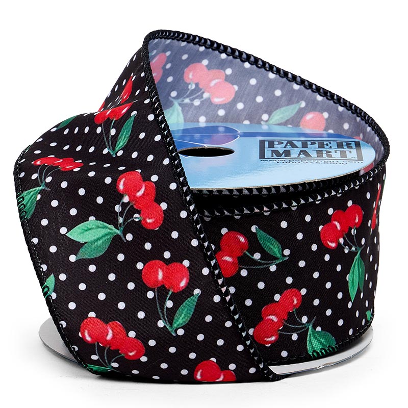 Cherry Print On Wired Ribbons 2 1/2 '' X 10 yd Cherry Dots Color 1 / ROLL