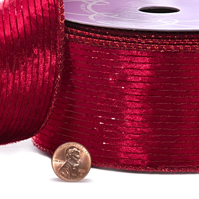 Pinstripe Velvet Wired Ribbon 2 1/2 '' X 10 yd - Scarlet Color 1 / ROLL