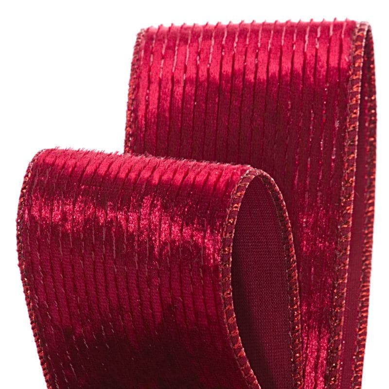 Pinstripe Velvet Wired Ribbon 2 1/2 '' X 10 yd - Scarlet Color 1 / ROLL