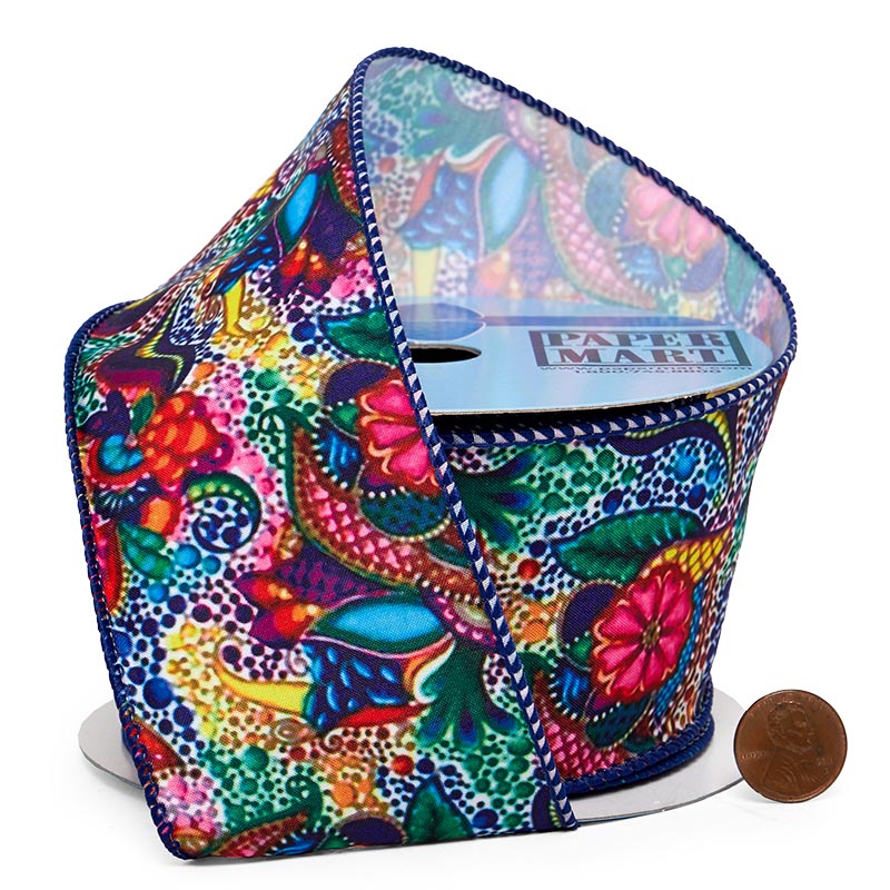 Floral Flourish Tapestry Wired Ribbon 2 1/2 '' X 10 yd - 1 / ROLL