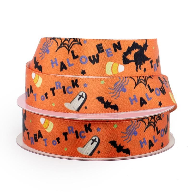 Narrow Halloween Patterns Satin Ribbon 7/8 ''x25 yd - Halloween Theme Orange Color 1 / ROLL