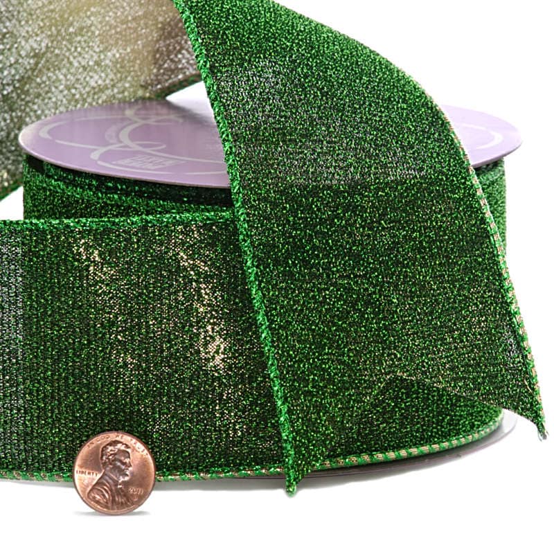 Green Sparkle Lamé Double Sided Ribbon  2 1/2 '' 10 yd - 1 / ROLL