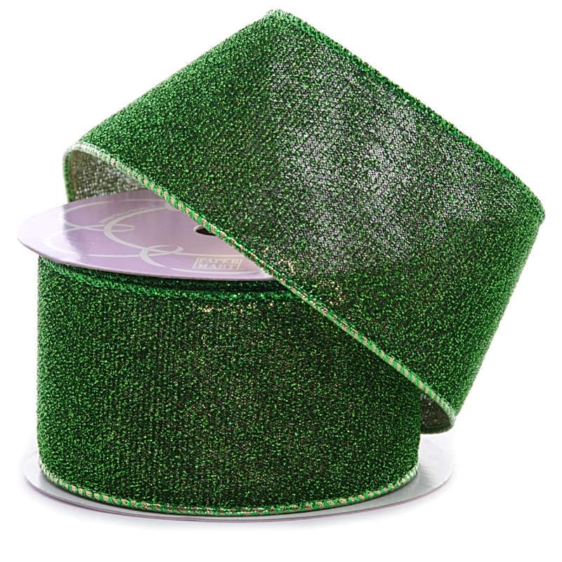 Green Sparkle Lamé Double Sided Ribbon  2 1/2 '' 10 yd - 1 / ROLL