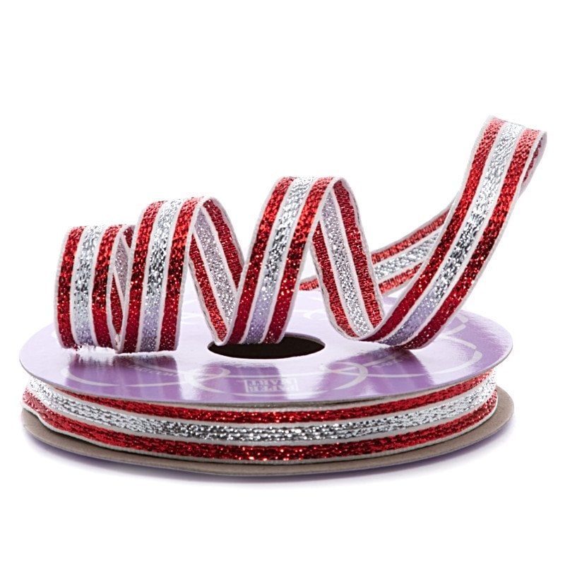 Bright Striped Metallic Ribbon 3/8 '' x 10 yd Red / Silver Color 1 / ROLL