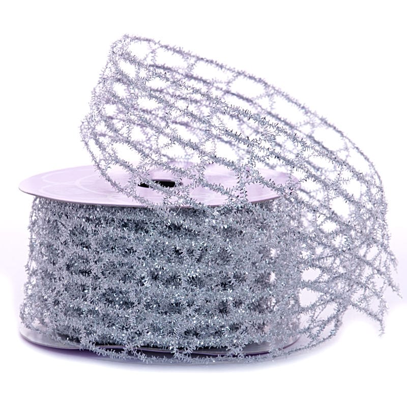 Metallic Open Mesh Tinsel Ribbon Silver Color 1 / ROLL