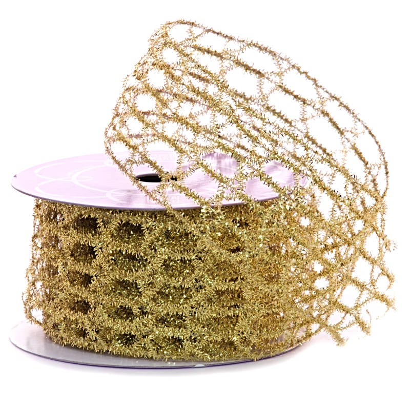 Metallic Open Mesh Tinsel Ribbon Gold Color 1 / ROLL