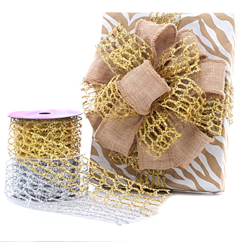 Metallic Open Mesh Tinsel Ribbon Gold Color 1 / ROLL