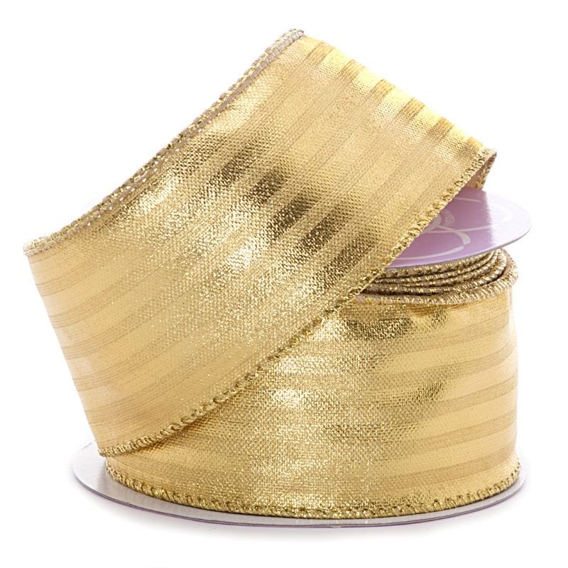 Metallic Striped Wired Ribbon 2 1/2 '' X 10 yd - Gold Color 1 / ROLL