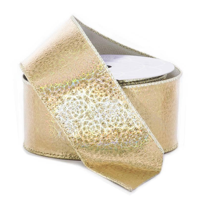 Crystalized Patent Finish Wired Ribbon 2 1/2 '' X 10 yd Gold Color 1 / ROLL