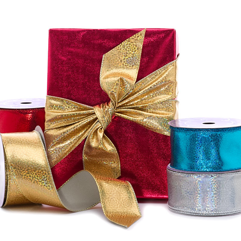 Crystalized Patent Finish Wired Ribbon 2 1/2 '' X 10 yd Gold Color 1 / ROLL