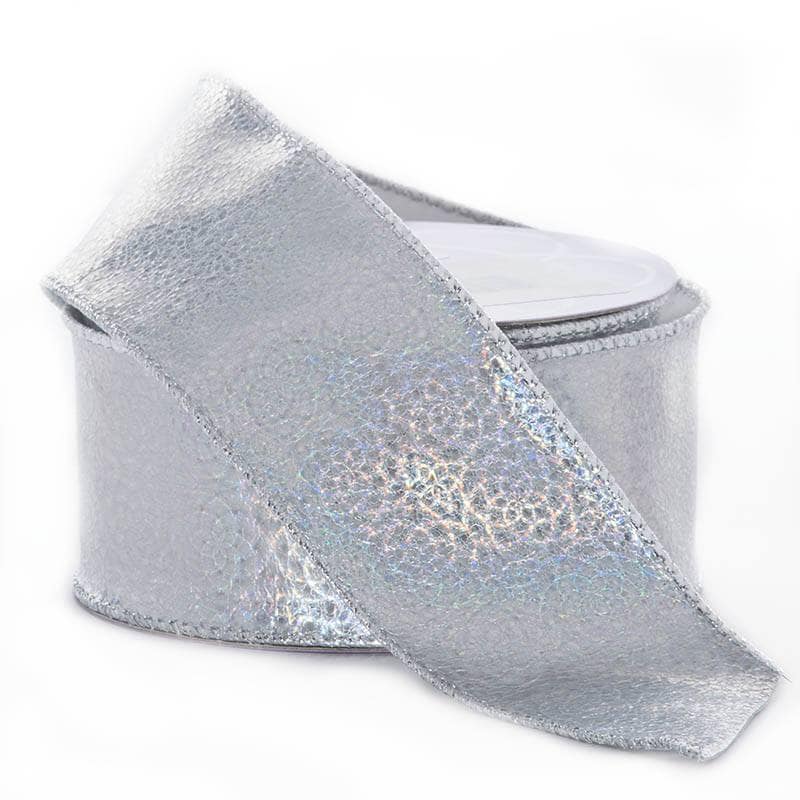 Crystalized Patent Finish Wired Ribbon 2 1/2 '' X 10 yd Silver Color 1 / ROLL