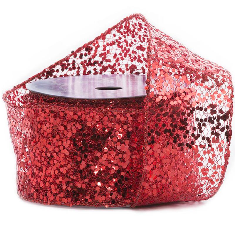 3D Dots Metallic Ribbon 2 1/2 '' x 10 yd Red Color 1 / ROLL