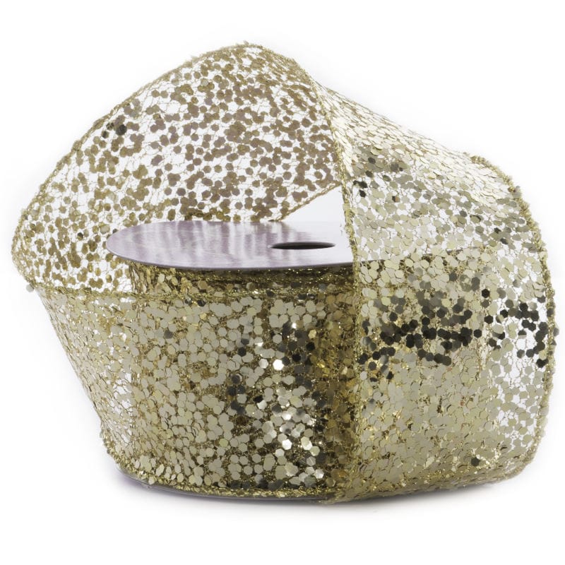 3D Dots Metallic Ribbon 2 1/2 '' x 10 yd Gold Color 1 / ROLL