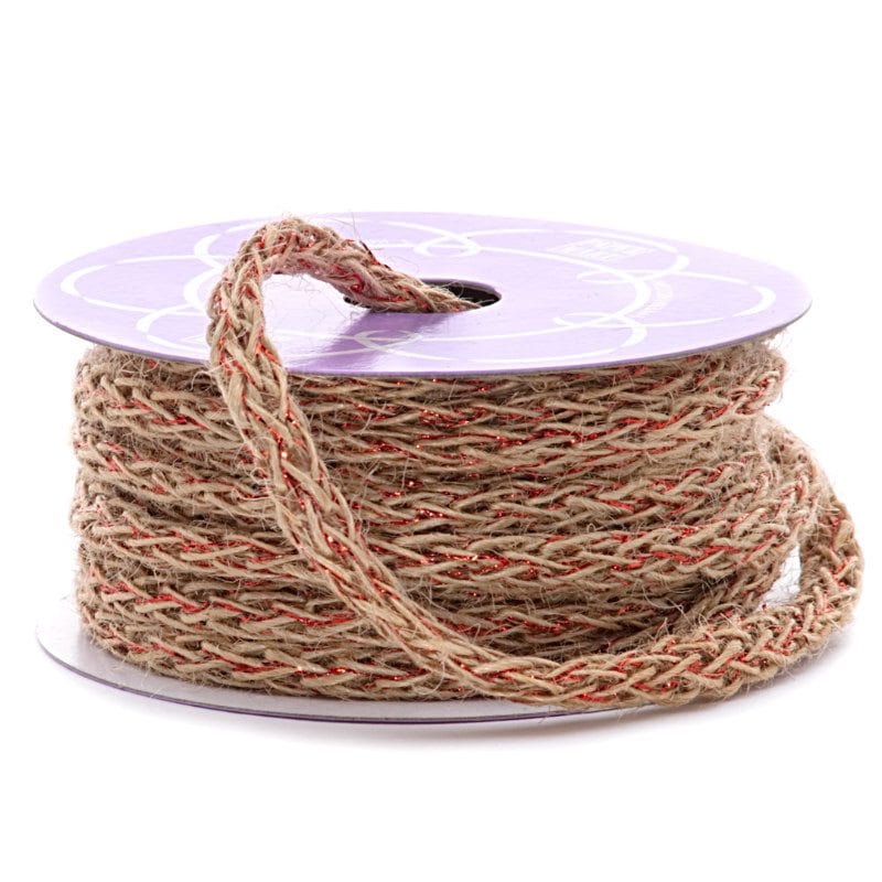 Burlap Soft Braid Cord 8 mm x 10 yd Natural / Red Metallic Color 1 / ROLL