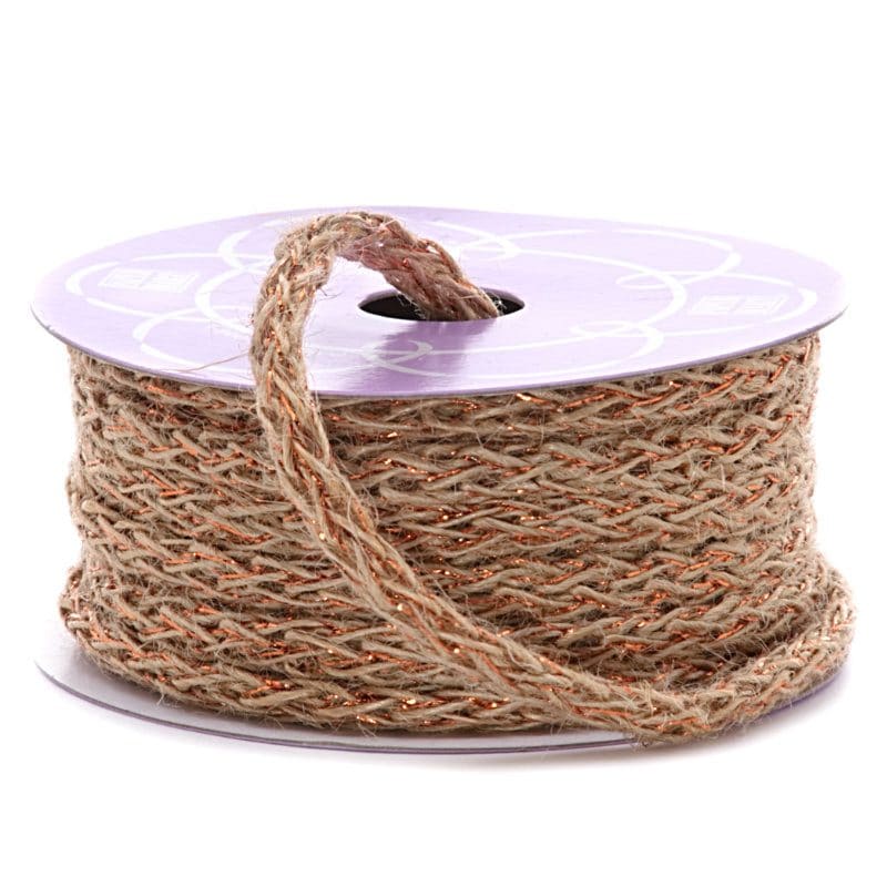 Burlap Soft Braid Cord 8 mm x 10 yd Natural / Copper Metallic Color 1 / ROLL