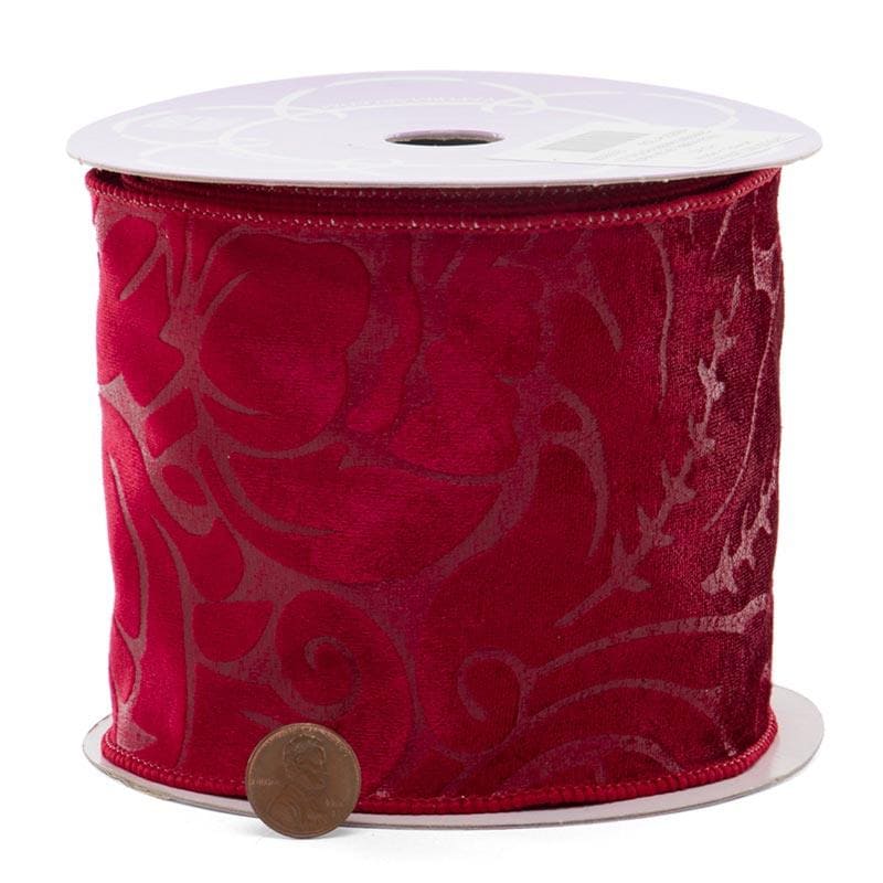 Embossed Velvet Wide Wired Ribbon 4 '' X 10 yd - 1 / ROLL