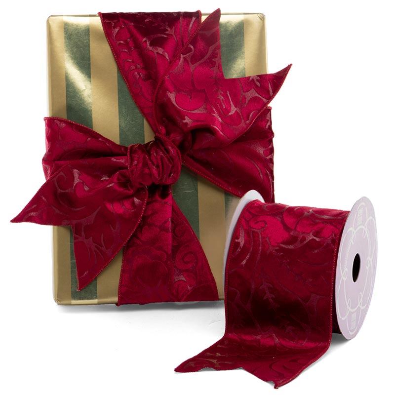 Embossed Velvet Wide Wired Ribbon 4 '' X 10 yd - 1 / ROLL