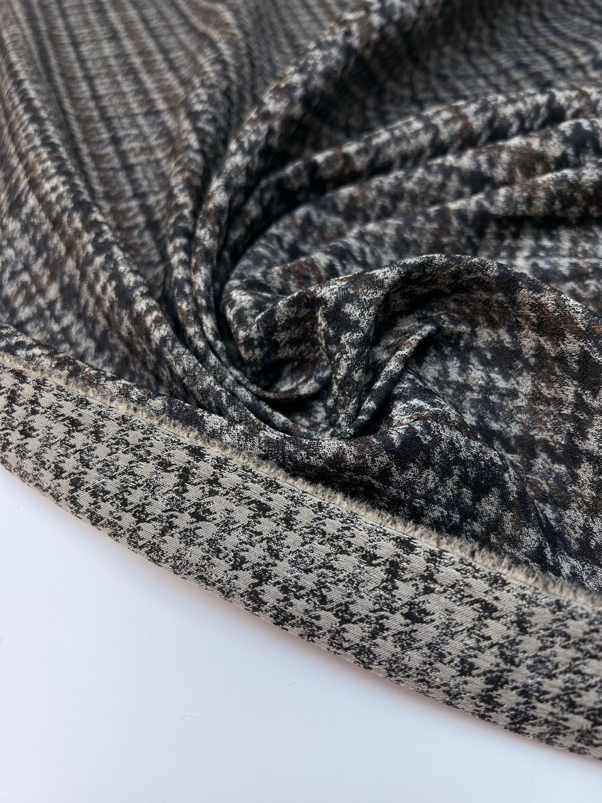 Polyester Houndstooth Fabric Grey Brown