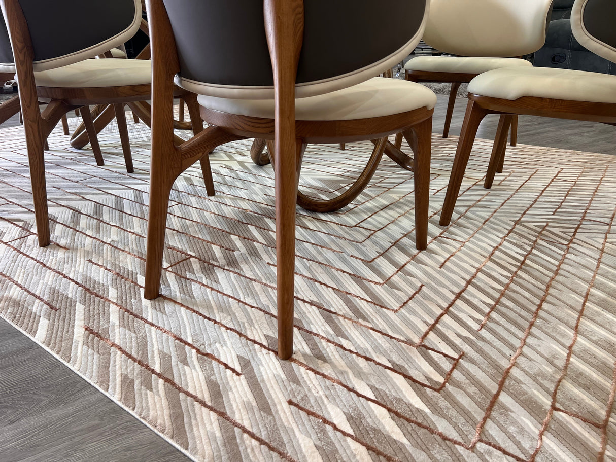 METZ 4208 Polyester Viscose Area Rug - Crème, Mocha, Taupe, Brick Abstract Geometric High-Low Design, 9' 8" X 13' (1 Rug)